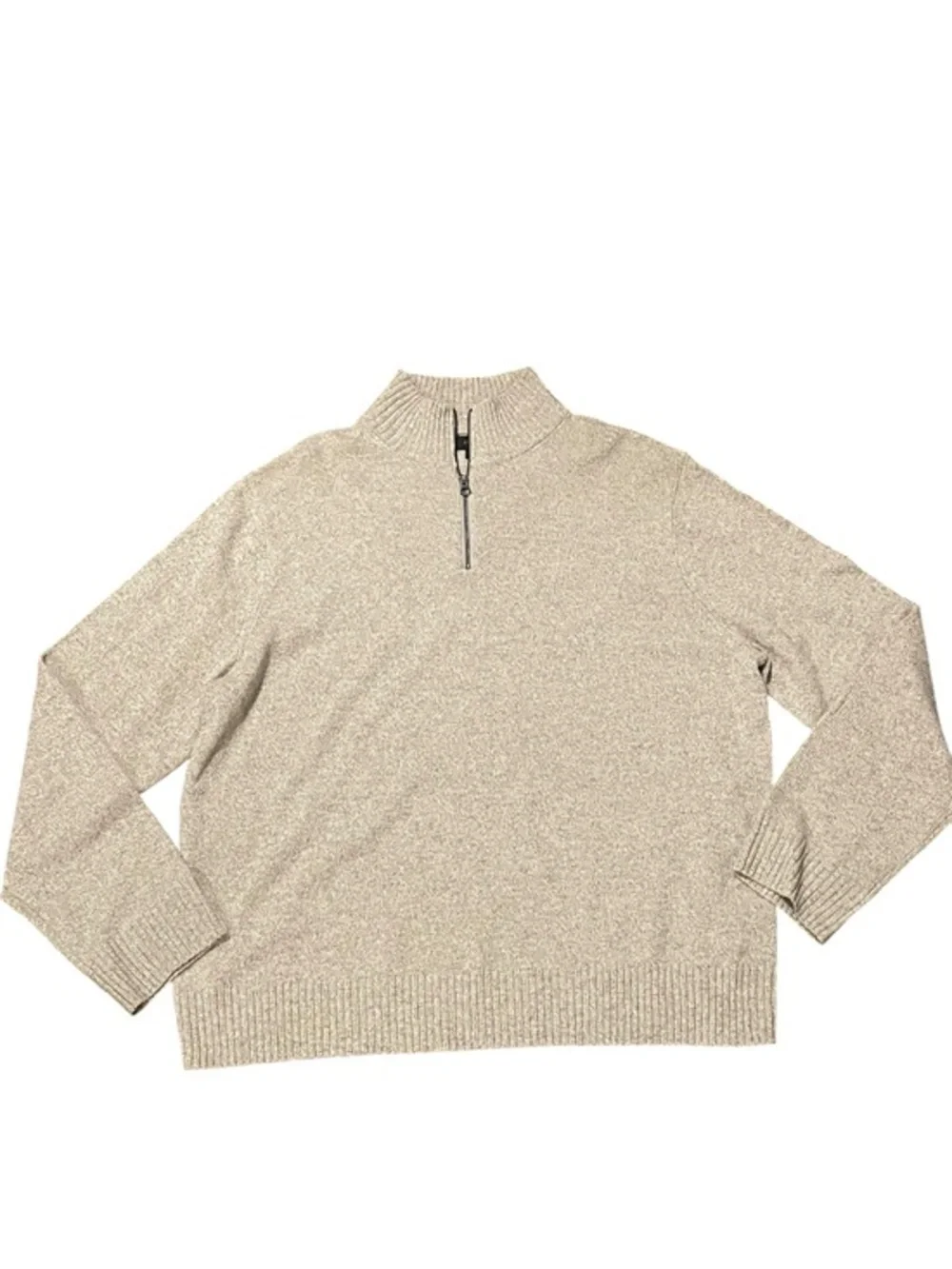Mens XXL J Crew 1/4 Zip Sweater Merino Wool Blend Pullover Beige Tan 2XL